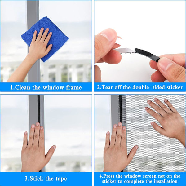 Vindue Myggenet, 3 Fly Screen Vindue Net Insektnet Insektnet Insekt Bi Myggenet med 3 Tapes Hvid black 1.5*2M