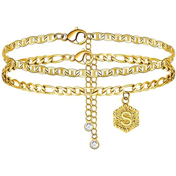 Ankelkæder til kvinder Initial Anklet, 2 stk. Kæde Lagdelt legering  Forgyldt Bogstav Anklet Initialer Sød Sommer Anklet