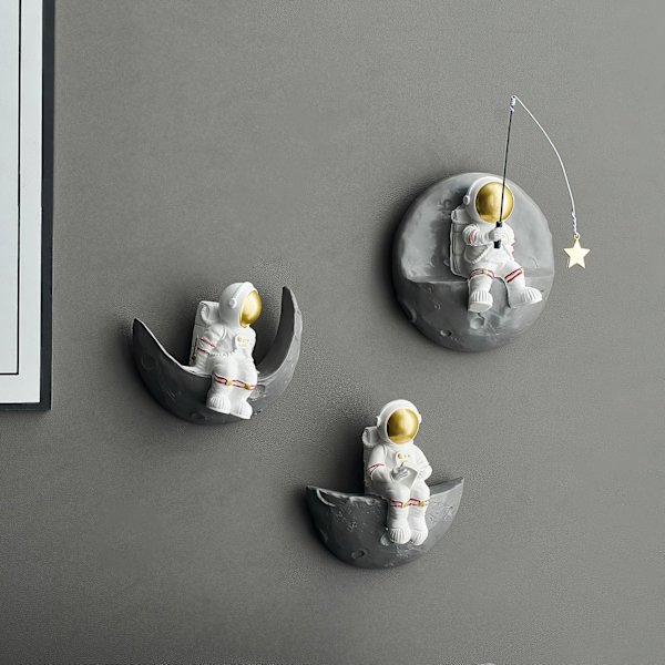 Astronaut Väggdekor Set om 3 Yttre Rymd Tema Dekorationer Vägghängande Skulpturer Rymddekor för Modern Heminredning