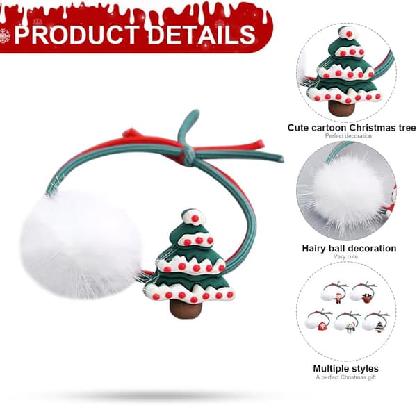 5 stk, Pom Pom Hårstrikker til Jenter Jul, Elastiske Hårstrikker, Hårstrikker, Hår Scrunchies for Kvinner Jenter Barn Hårtilbehør