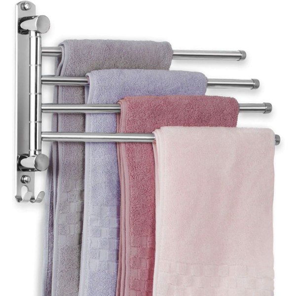 Svingbar badeværelses håndklædestang JSVER vægmonteret håndklædestang, SUS304 rustfrit stål håndklædestang 4-armet håndklædebøjle