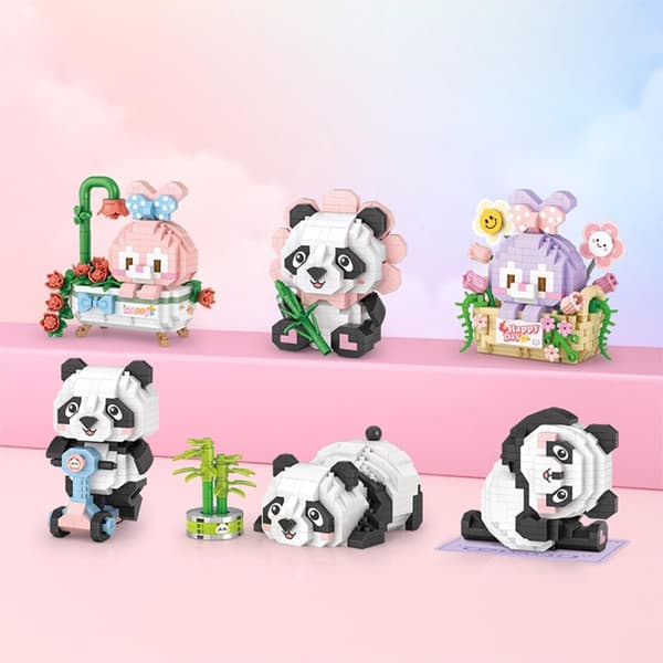 Mini Byggstenar Set Panda Blommönster Heminredning Present till Vuxna