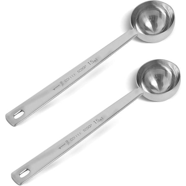 2-delt rustfrit kaffemåleske i rustfrit stål, kaffeske 1 spiseske, kaffeske med langt håndtag