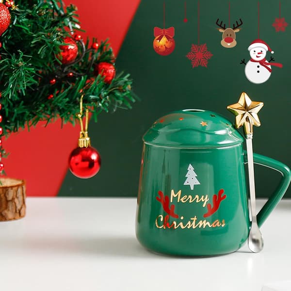 Julekopp i keramikk med lokk, julekopp i keramikk, julepynt til barn, tenåringer, kvinner og menn (B)