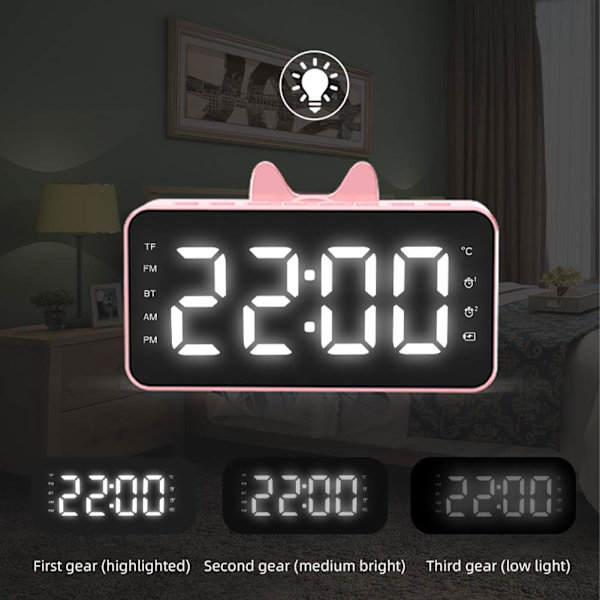 Digital väckarklocka Bluetooth-högtalare, HIFI dubbel väckarklocka digital sängklocka med USB-laddning, stereohögtalare, FM-radio, 5.0 Bluetooth, dimbar