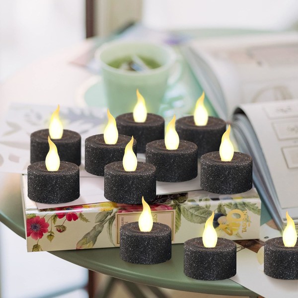 LED sorte stearinlys batteridrevne telys med innebygd 6/18 timer, sorte flammefrie telys for Halloween