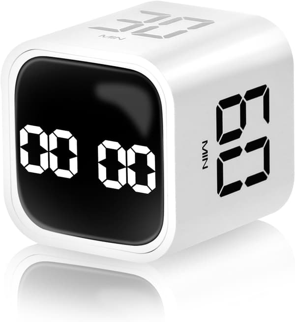 Tyngdekraftssensor Flip Cube Timer, Køkkentimer til madlavning, Lydløs studietimer, Digital nedtællingstimer til børn, Fitness (Hvid)