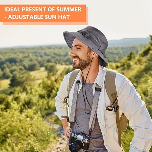 Solhat, Spandauhat, Sommerhatte, Foldsbar Fiskerihat med Åndbar Mesh og Justerbar Hakestropp grey