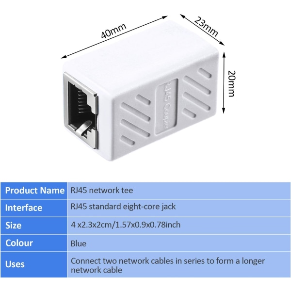10 st RJ45-koppling, Ethernet-förlängningsadapter Nätverkskontakt för Cat7/6/5e/Cat5 Ethernet-nätverkskabelkoppling Hona till hona (Vit)