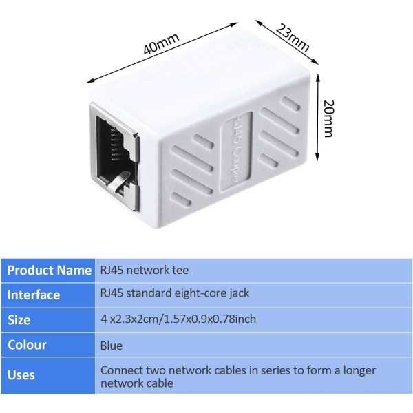 10 stk. RJ45-kobling, Ethernet-forlængeradapter netværksforbindelse til Cat7/6/5e/Cat5 Ethernet-netværkskabelkobling hun til hun (hvid)