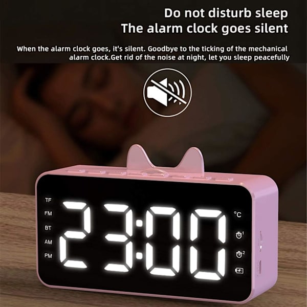 Digital väckarklocka Bluetooth-högtalare, HIFI dubbel väckarklocka digital sängklocka med USB-laddning, stereohögtalare, FM-radio, 5.0 Bluetooth, dimbar