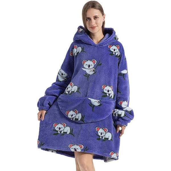 Oversized Hoodie filt för kvinnor vuxna Oversized bärbar huvtröja pullover, bärbar filt Hoodie Super Soft Warm Cosy Sweatshirt Koala
