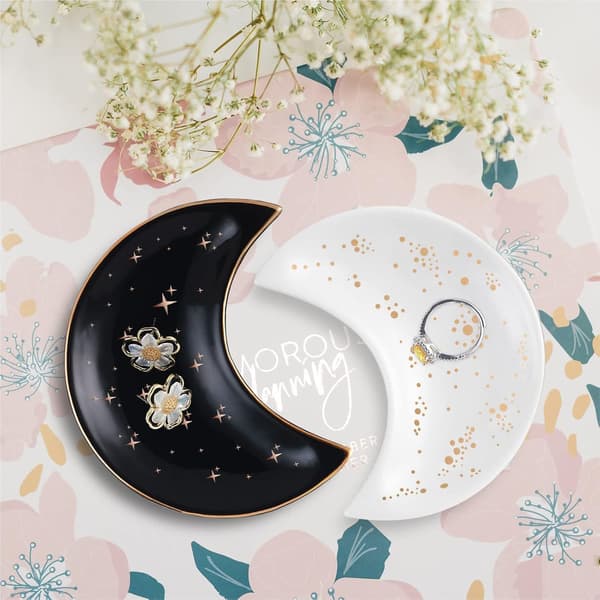 2-delad set liten månskål smyckeskål, keramisk smyckesbricka