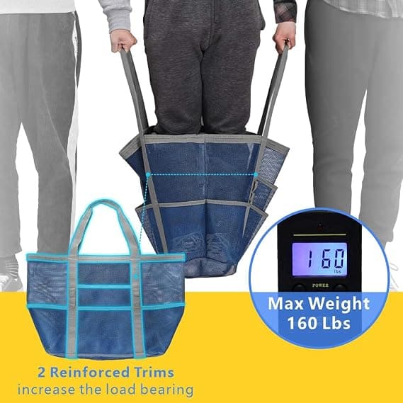 Mesh-rantapussi perheelle - Rantakassi 7 taskulla, rantapyyhepussi blue