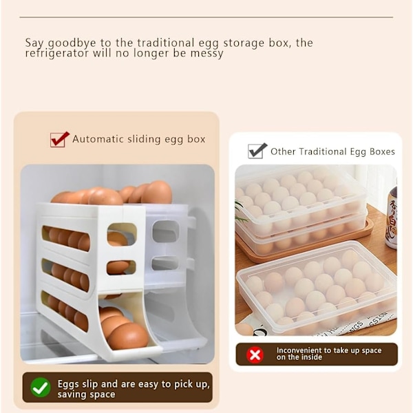 30 egg egg holder for kjøleskap - Auto Rolling kjøleskap egg organizer White
