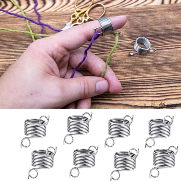 8 st Stickade Loopar i Rostfritt Stål Garn Guide Fingerhållare, Virkningsring Set, för Handvävning Hook Line Supplies