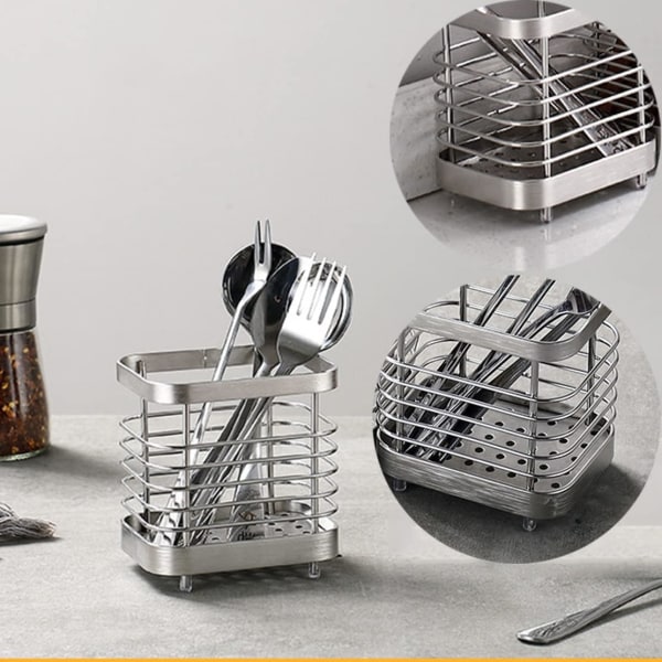 Bestickavlopp, ställkorg för knivar, gafflar, skedar, köksredskap Bestickhållare Rostfritt stål, Silver