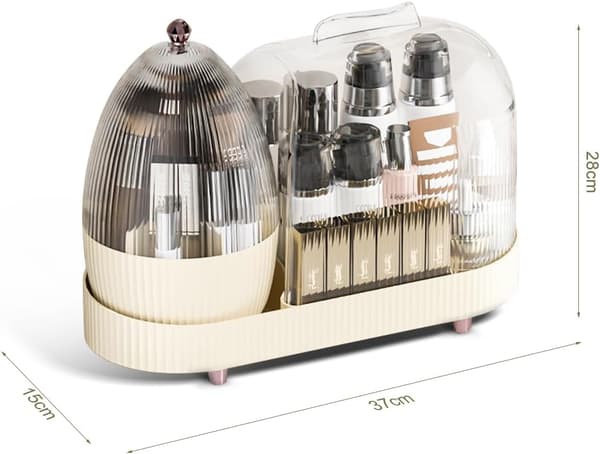 Makeup Organizer, 360 roterende makeup opbevaringsorganizer, til kommode badeværelse soveværelse (cremehvid)