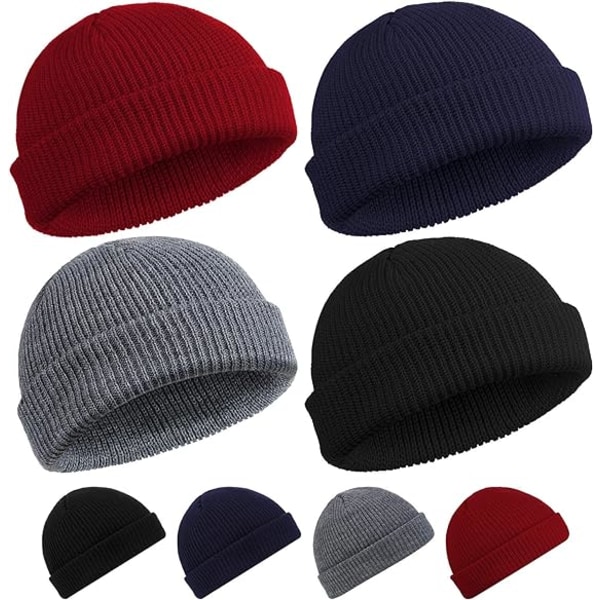 4 Pieces Trawler Beanie Watch Hat Roll up Edge Skullcap Fisherman Beanie Unisex