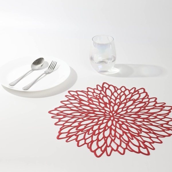 Set med 6, guldmetall vinyl runda placemats laminerad plast modern matbord dekoration utskurna placemats lotusform