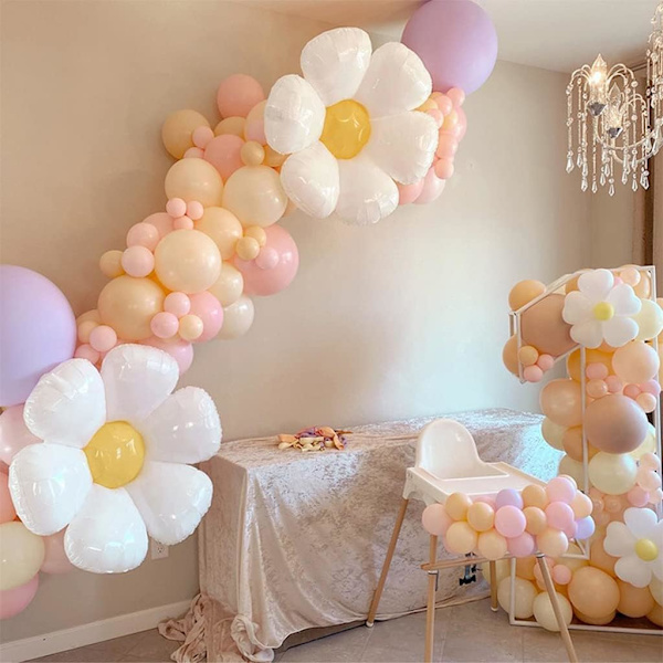 6-pak 74*80cm Hvide Daisy Balloner, Aluminium Film Stor Blomst Formet Ballon, Fødselsdagstema Fest Dekoration (6 stk Medium)