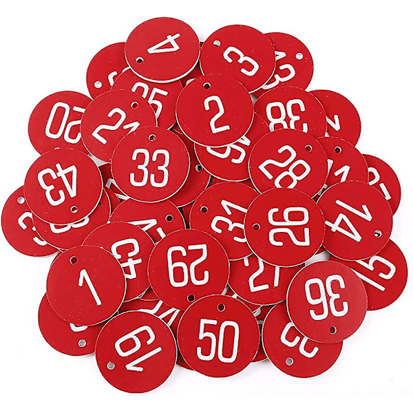 50 stk graverte skiver bordnummer Tags Locker Pub Restaurant Club (rød, 1-50, Almi No Rings) Gave