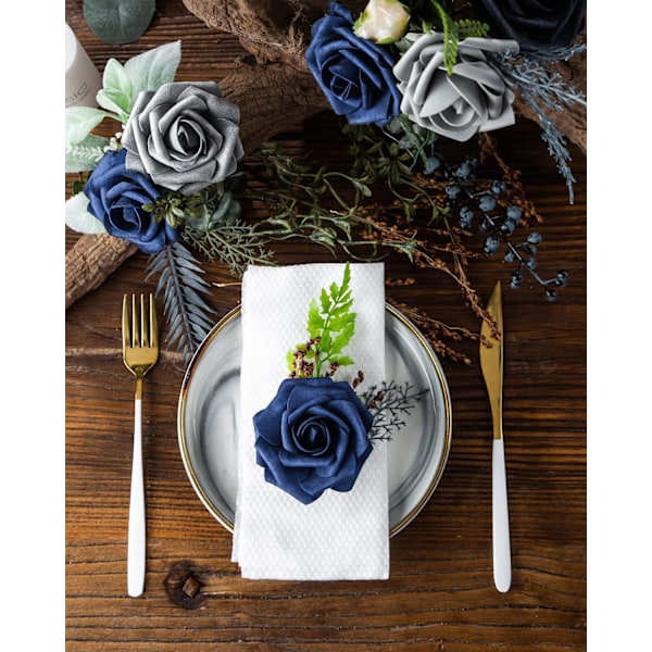25 Kunstige Roser med Real Touch Skumstængler til Brudebuket, Babyshower, Midtpunkter, Blomsterarrangementer, Fester, Hjemmedekoration Dyed royal blue