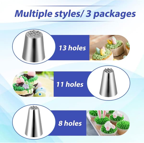 3 st Gräs Spritstyllar Set, Spritstyllar i Rostfritt Stål för Tårta Gräs Glasyr Spritstyllar Multi Öppning Gräs Spritstyll (M24, 233, 234)