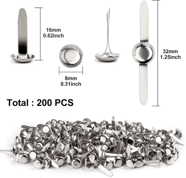 200 stk. splittbinders, 8 mm x 16 mm runde scrapbooking-binders for papirhåndverk DIY-stempling scrapbooking (sølv)