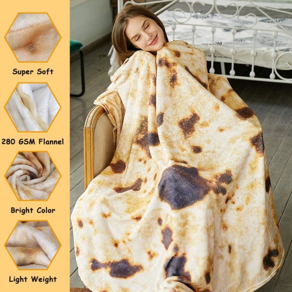 Burritos Tortilla Wrap Teppe, Nyhet Morsomme Gaver Gigant Tortilla Rund Myk Teppe for Barn 卷饼1 180X180CM