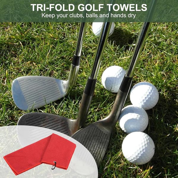 2 stk. Tri-Fold golfhåndklæder, golfkølle vaffelmønster håndklæder, med D-clips til golfboldelskere (marineblå, 40x40 cm)
