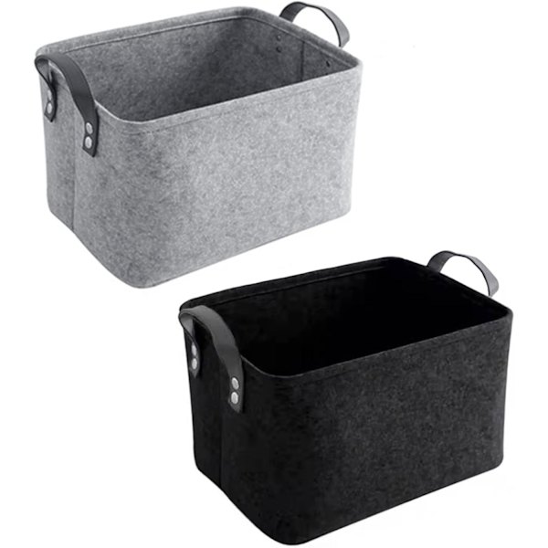 Filtkurv, 2 stk. Filt Opbevaringskurv, Filtkurv med Håndtag, til Tøj, Håndklæder, Toiletartikler, Bøger, osv. (Sort og Grå)