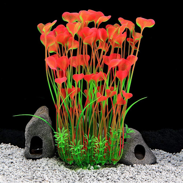 Stor akvarieplanter kunstig plast fisketank planter dekorasjon ornament for alle fisk (rød)