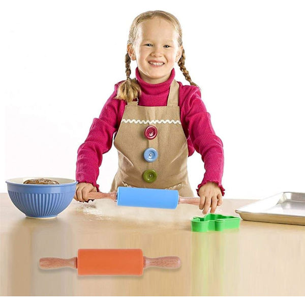 Mini kjevle, 2 stk. kjevle med trehåndtak for barn, deigkjevler for bakeutstyr, hjemmekjøkken