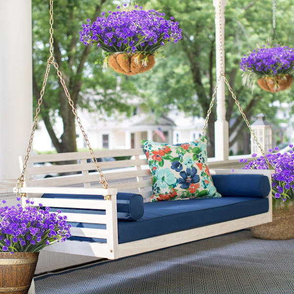 Konstgjorda blommor, 12 buntar UV-beständiga gröna buskar växter inomhus utomhus hängande planterare hem trädgård dekor Blue