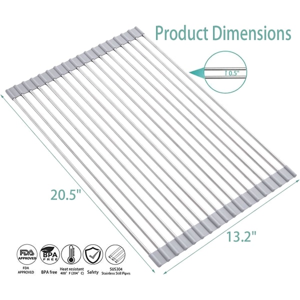 Rullbar diskställ, SUS304 över diskbänken Multipurpose Roll-Up diskställ, Grå