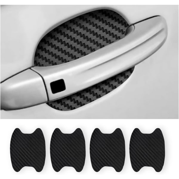 4PCS Car Door Handle Sticker, Carbon Fiber Anti-Scratches Car Door Cup Protector, Non-Marking Auto Door Handle (Black)