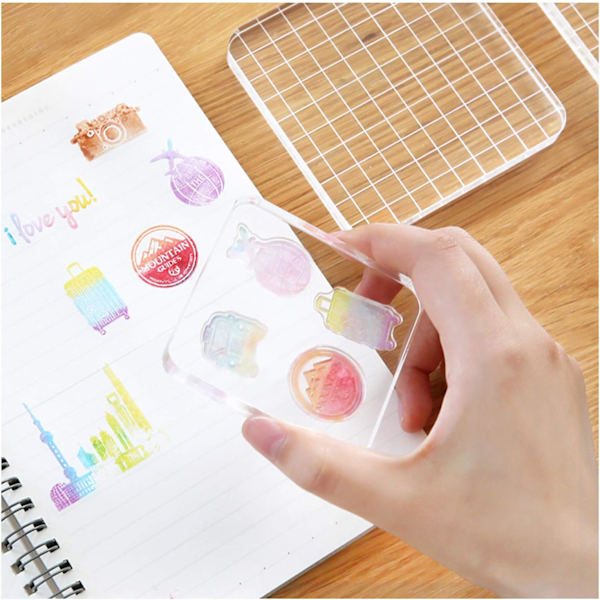 6 stämpelblock i akryl, transparenta stämpelblock med rutnät för scrapbooking och hantverk