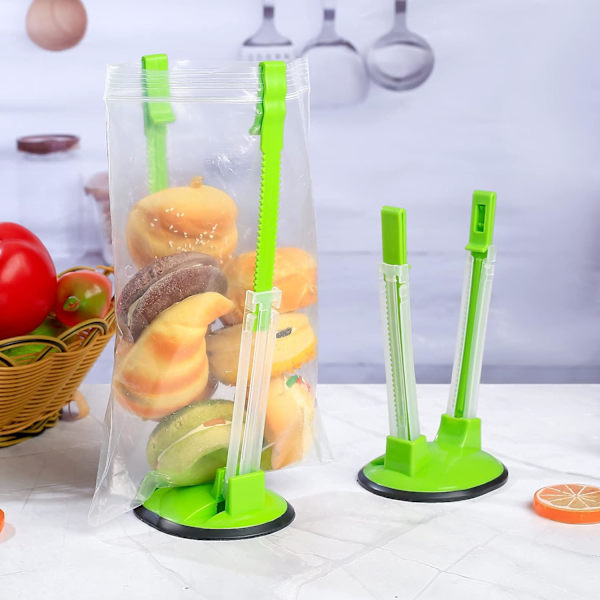 2 st Baggy Racks, Justerbara Sandwich Bag Stand Hållare, Matförvaringspåsar Clips Stativ, Plast Återanvändbara Fryspåsar Racks - Grön