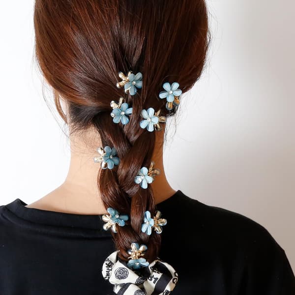 10 stk. mini diamant hårkløer, små blomsterhårnåle, søde mini hårspænder, hårstyling tilbehør (blå)