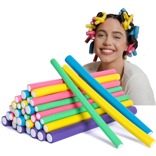 35 stk. 24 cm Varmefrit Hår Curlers, Fleksible Hår Curlers, Varmefrit Hår Curlers til Langt, Kort og Bølget Hår, Hår Curlers til at Sove med om Natten, Gave