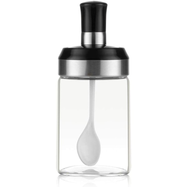 SÅS BURK Transparent Glas Kombination Sked med Lock Behållare Förvaring Kryddor Salt Socker