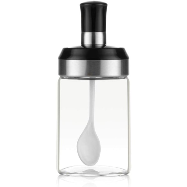 Sauce Krukke Transparent Glas Kombination Ske med Låg Dåser Opbevaring Krydderier Salt Sukker