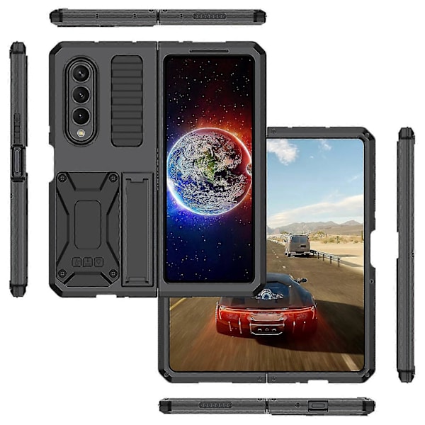 Kotelo Yhteensopiva Samsung Galaxy Z Fold 4:n kanssa, Kova PC Sotilaallinen Panssari Kestävä Iskunkestävä Suojus Jalustalla