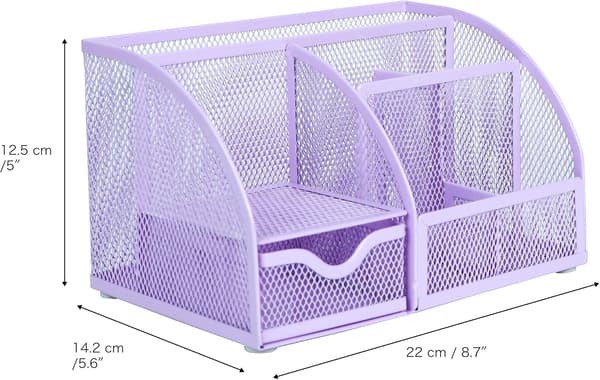 Skrivebordsorganisator/Net Skrivebords Caddy/Blyantholder Multifunktionel med 7 Rum - Lys lilla