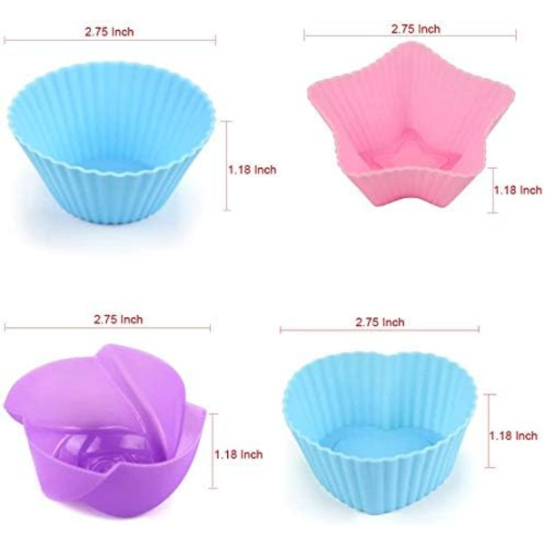 Genanvendelige cupcakeforme i silikone, bageforme med non-stick-belægning, nemme at rengøre, 4 former, 24 stk., farverige