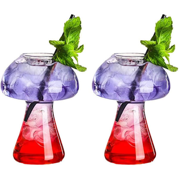 Svampeformet glascocktailglas 250 ml Svampeformet design glaskop sæt med 2 klare drikkeglas