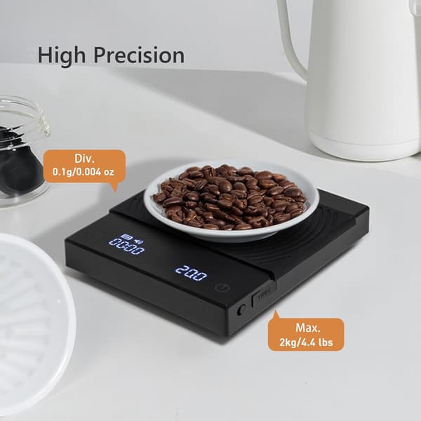 Kaffevåg, digital våg med timer, maximal lastvikt 2000 gram, för kaffe, te, Basic 2, svart