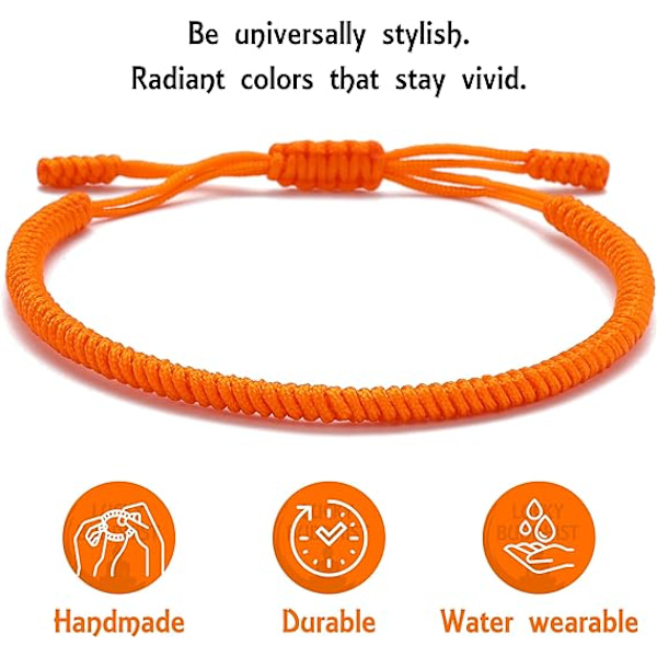 Handgjord armband, lycka till, för kvinnor, män, tonåringar. Justerbar storlek! Vänskapspresent orange