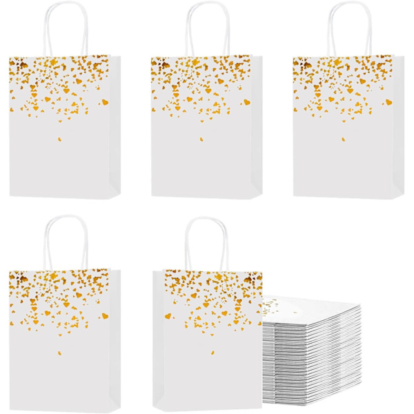 20 stk. Hvide Papirposer med Håndtag, Kraftpapir Gaveposer til Fester, Kraftpapirposer til Fødselsdagsfester, Gaver, Shopping, 16*22*8cm